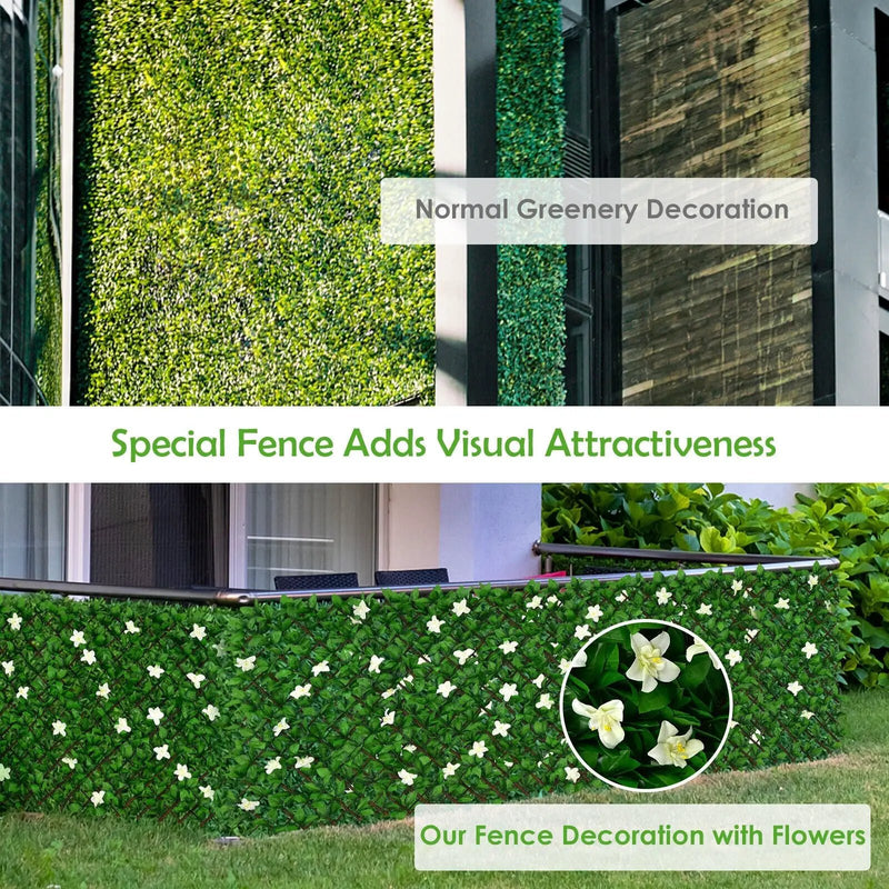 4 Pieces Expandable Faux Ivy Privacy Screen Fence Panel Pack with Flower by DirectDeals