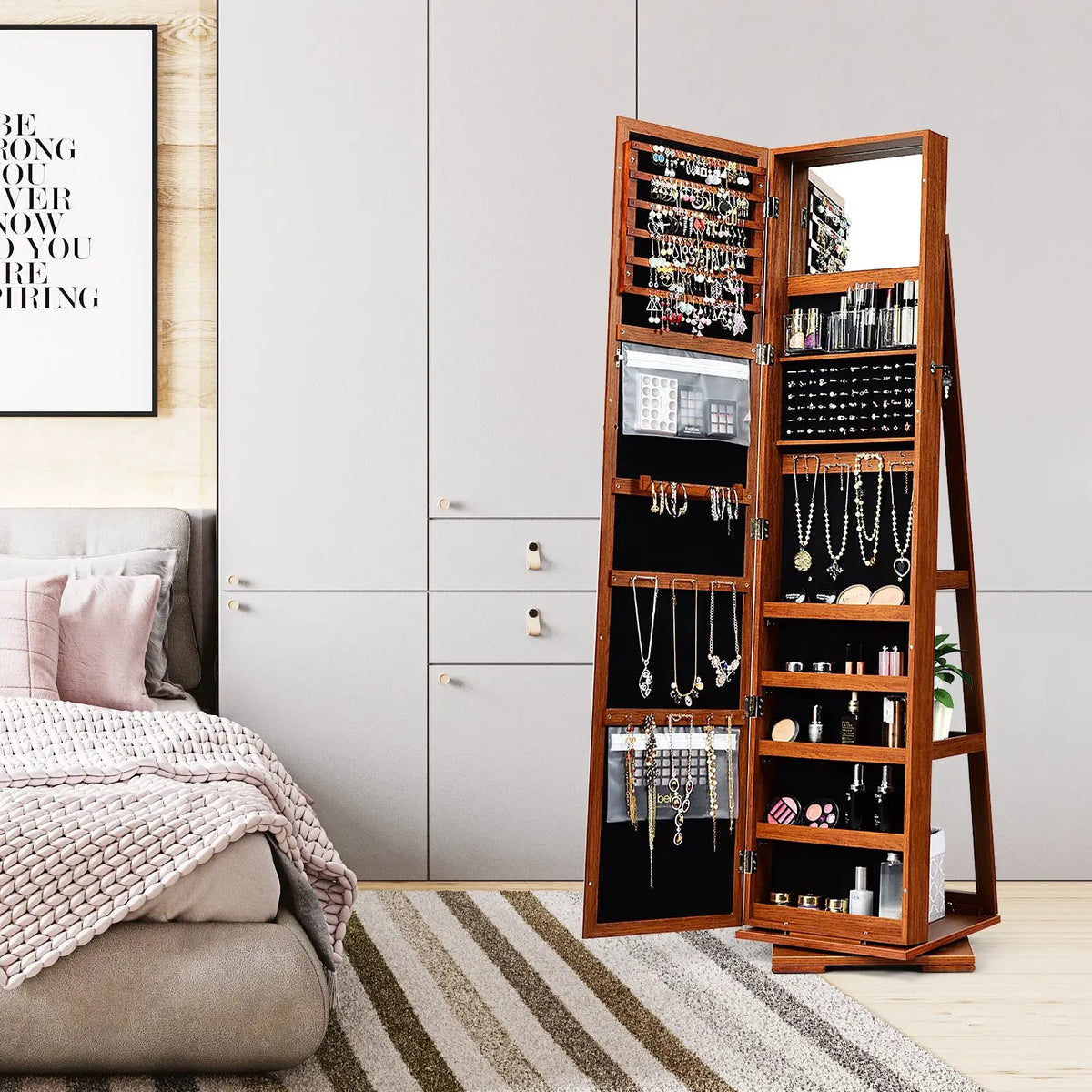360° Rotatable 2-in-1 Lockable Jewelry Cabinet with Full-Length Mirror, photo 2 of 17