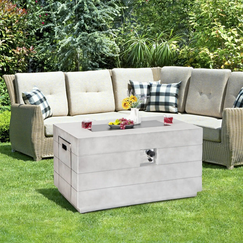 43 Inch Rectangular Concrete Propane Fire Pit Table with Lava Rocks and Cover 50 000 BTU-Gray by DirectDeals