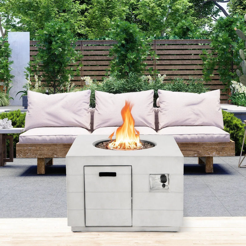 34 Inch Square Concrete Propane Fire Pit Table with Lava Rocks and Cover 50 000 BTU-Gray by DirectDeals