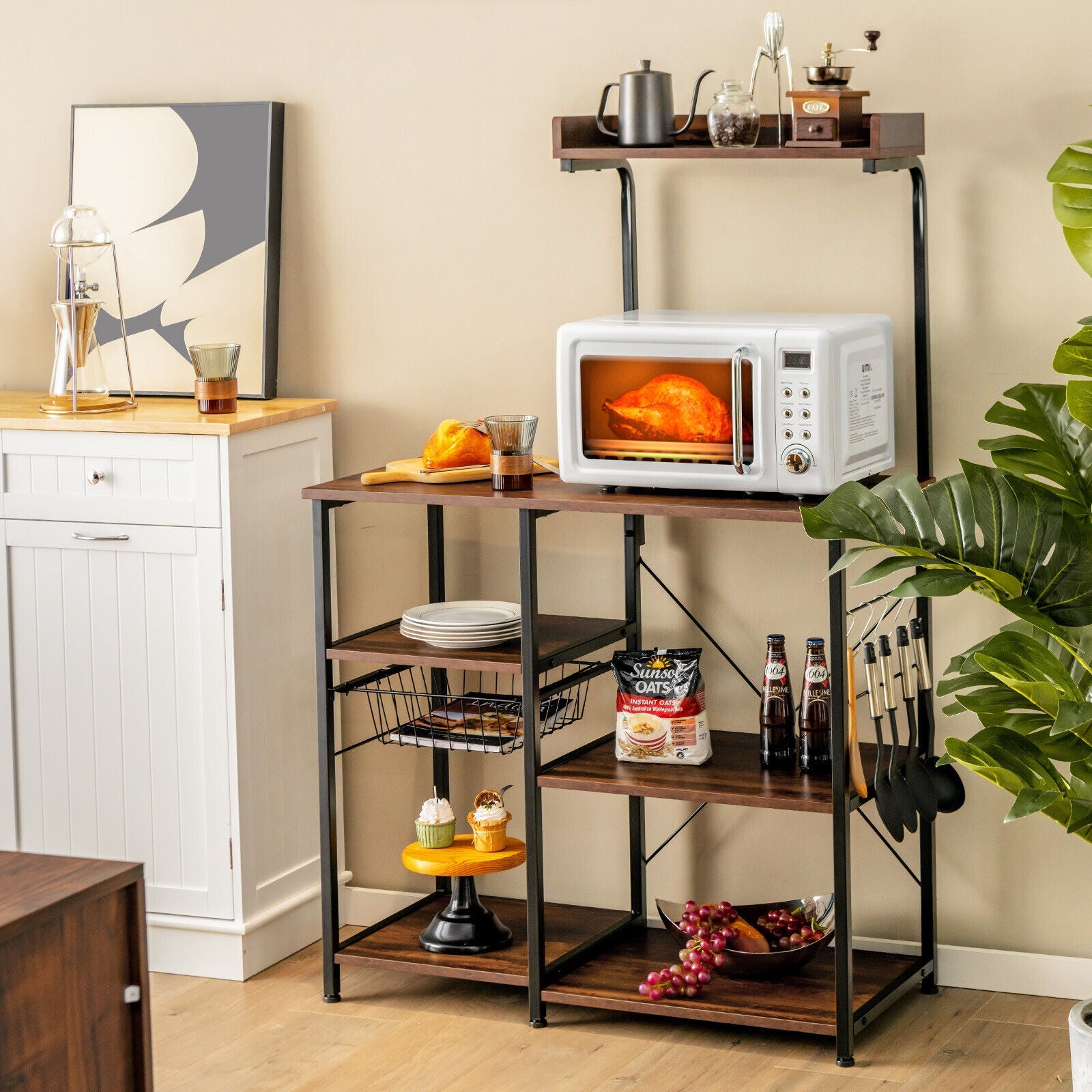 4 Tier Vintage Kitchen Baker's Rack Utility Microwave Stand-Coffee by DirectDeals