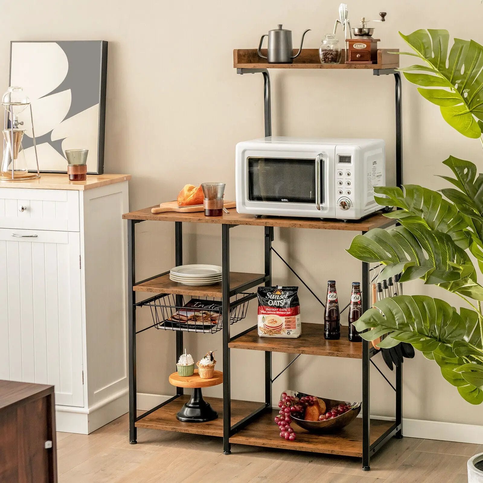4 Tier Vintage Kitchen Baker's Rack Utility Microwave Stand-Coffee by DirectDeals