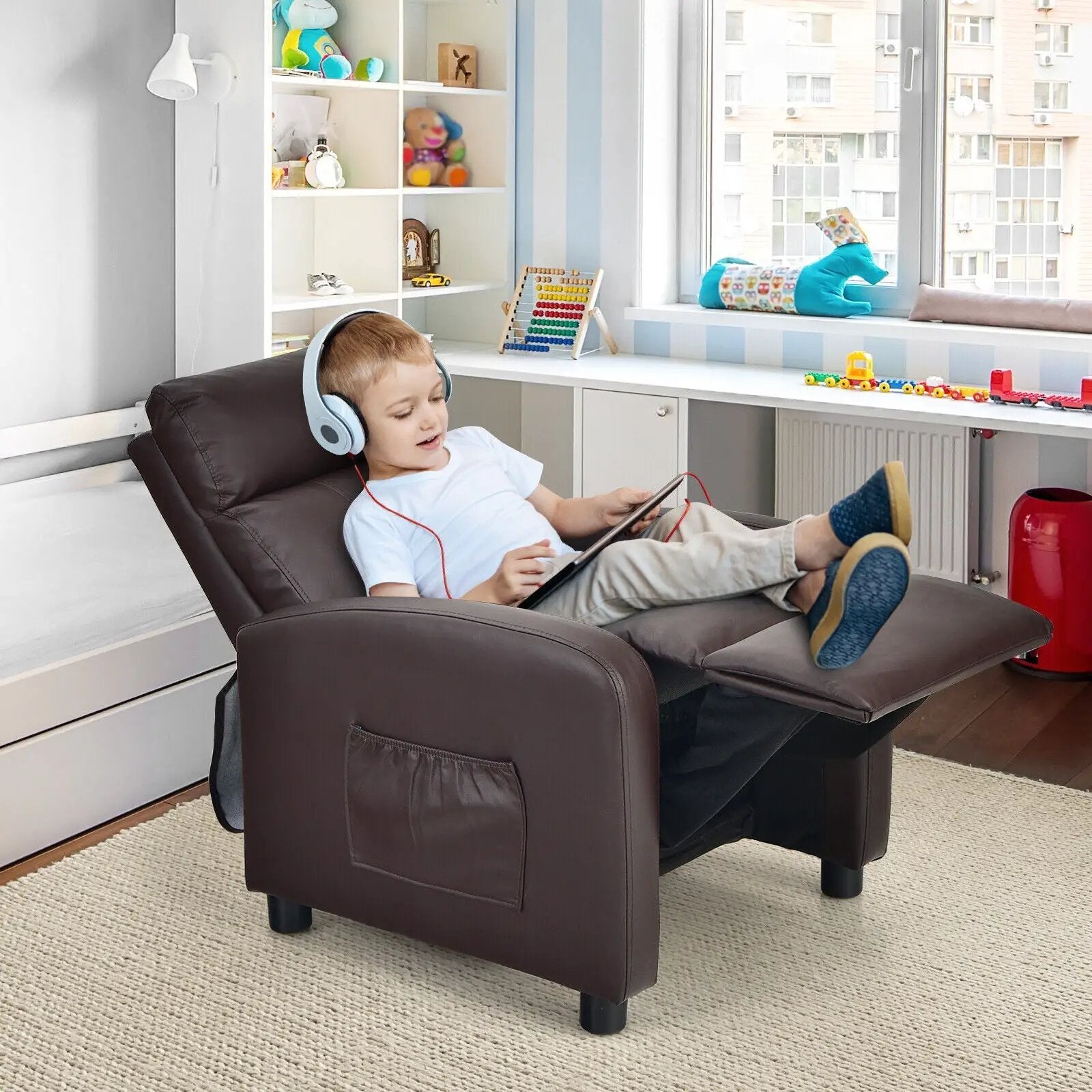 Ergonomic PU Leather Kids Recliner Lounge Sofa for 3-12 Age Group by DirectDeals