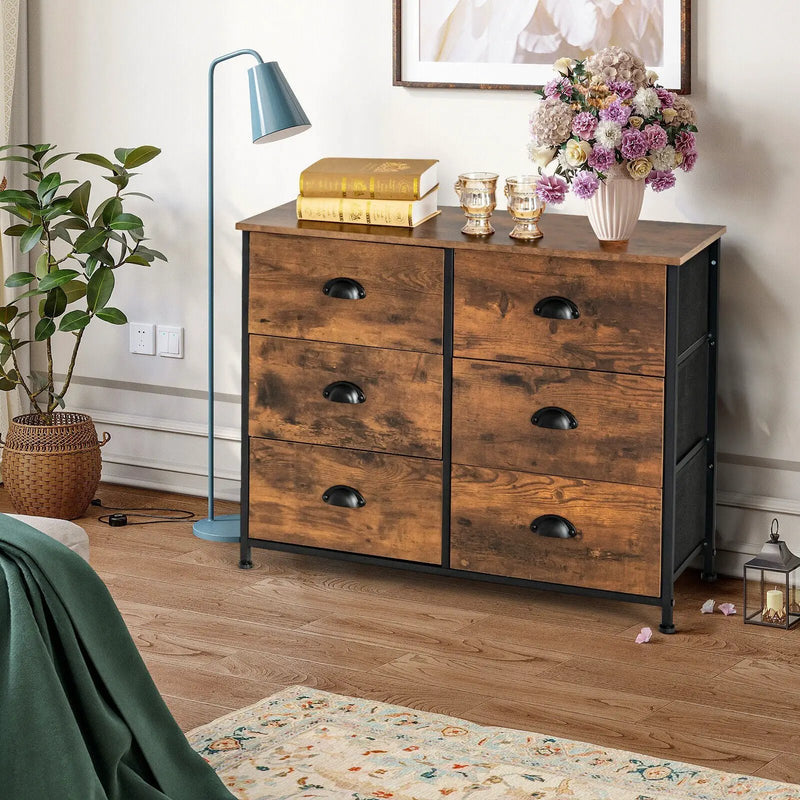 6 Fabric Drawers Storage Chest with Wooden Top by DirectDeals