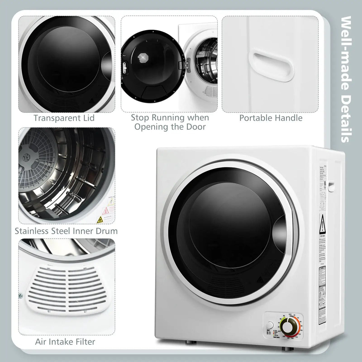 1.5 Cu .ft Clothes Dryer with with Stainless Steel Wall Mount, photo 12 of 24