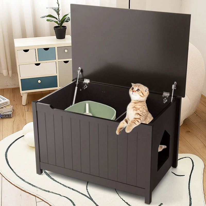 Wooden Cat Litter Box Enclosure with Top Opening Side Table Furniture by DirectDeals