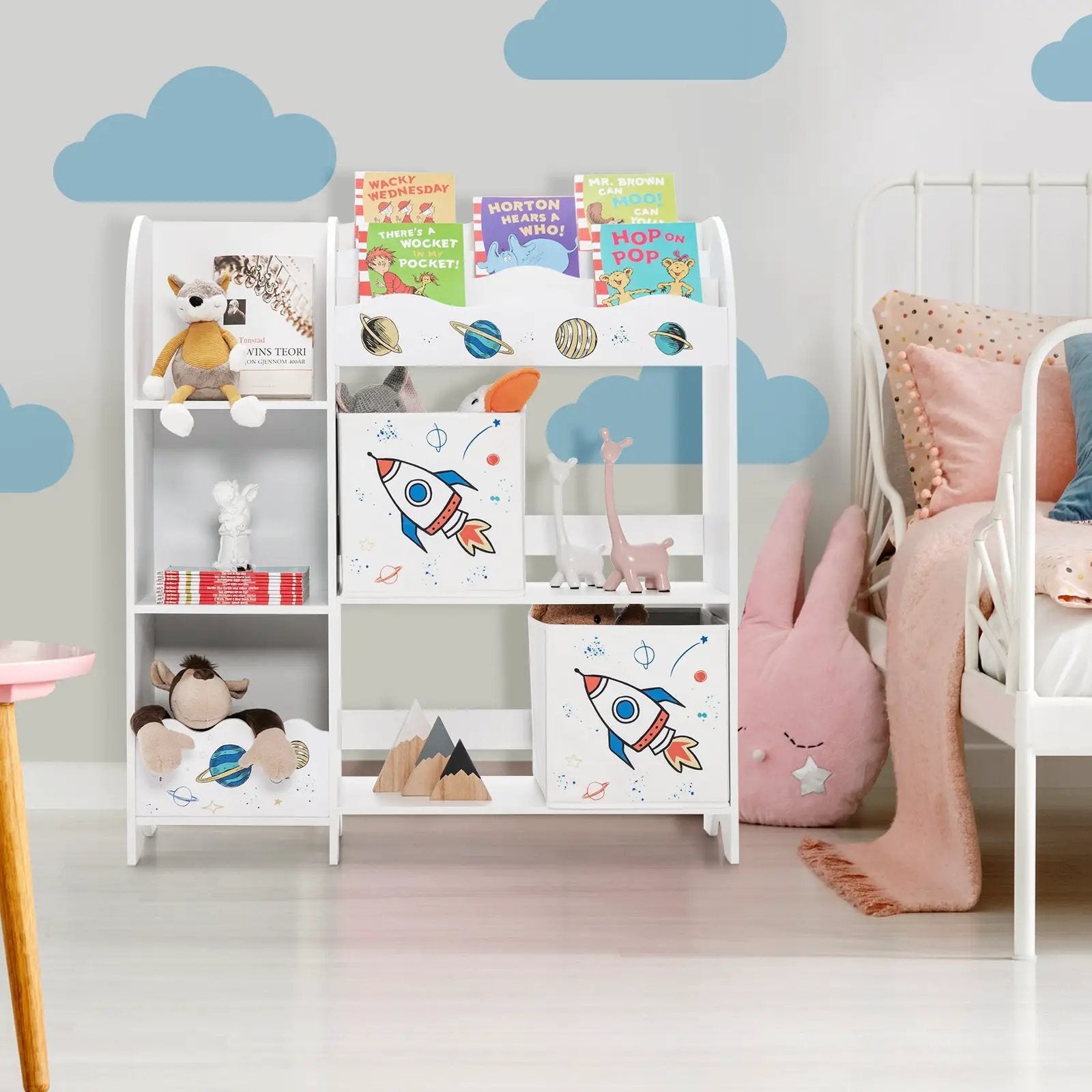 Wooden Children Storage Cabinet with Storage Bins-Rocket Pattern by DirectDeals