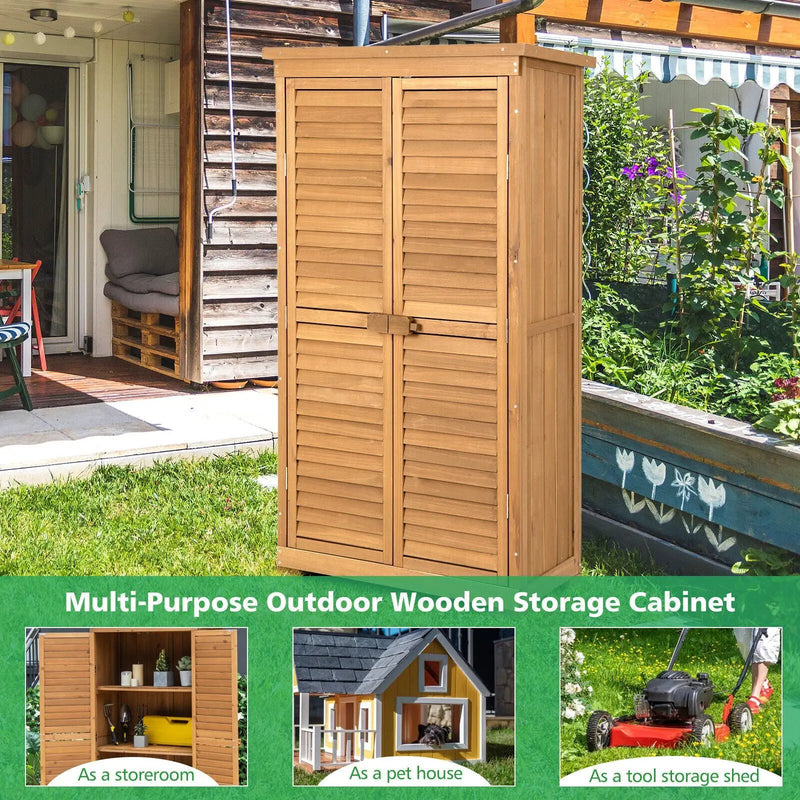 Outdoor Wooden Garden Tool Storage Cabinet-Natural by DirectDeals