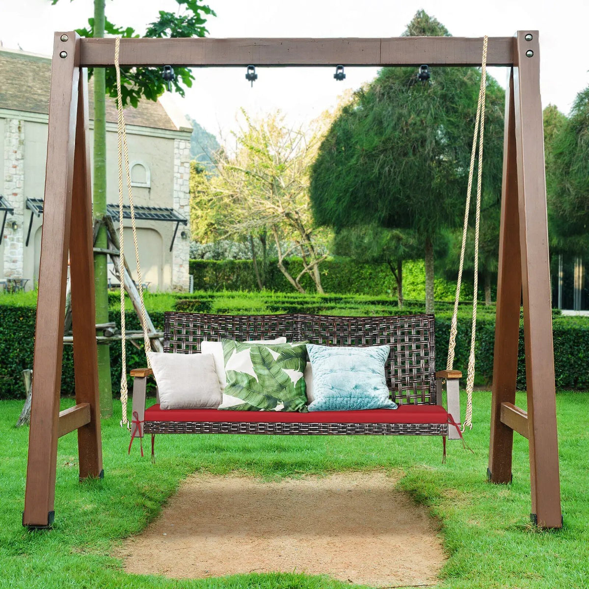 2-Person Rattan Hanging Porch Swing Chair, photo 6 of 10