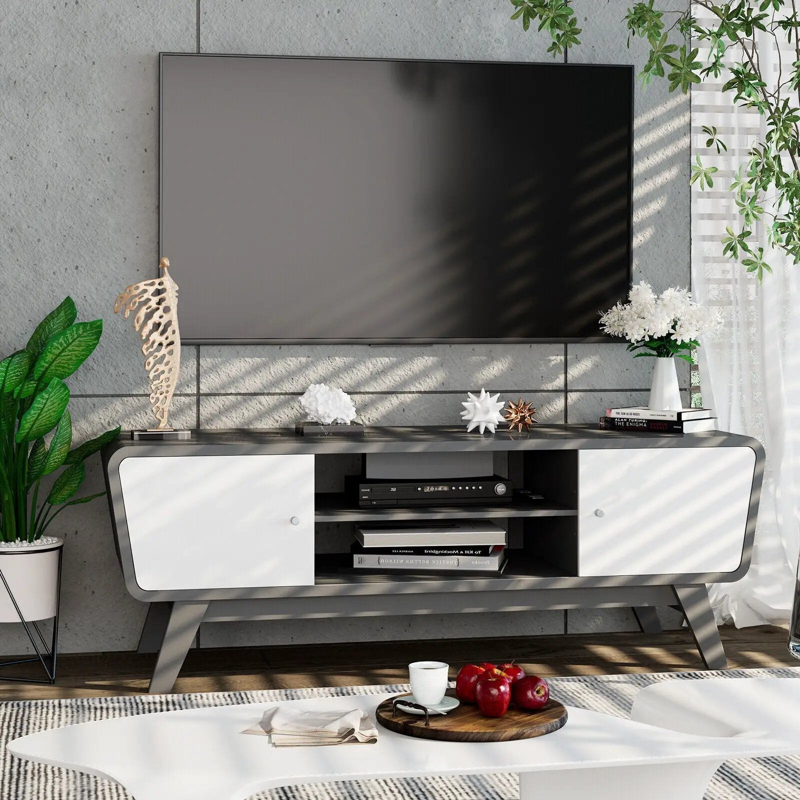 Sliding Door TV Stand with Adjustable Shelf for TVs up to 55 Inch by DirectDeals