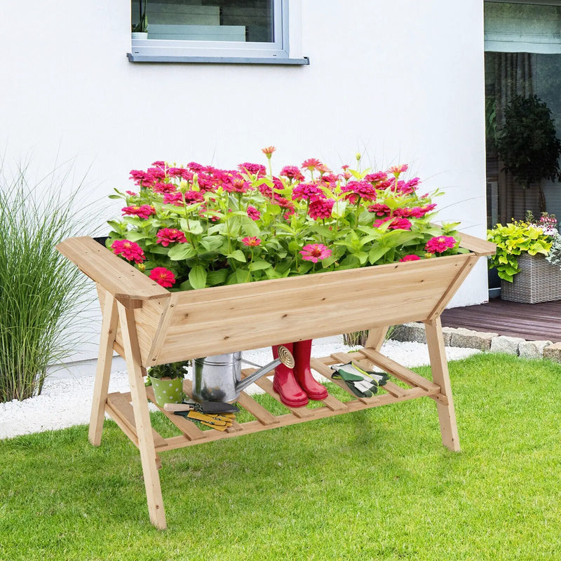 Raised Wood Garden Bed with Shelf and Liner by DirectDeals
