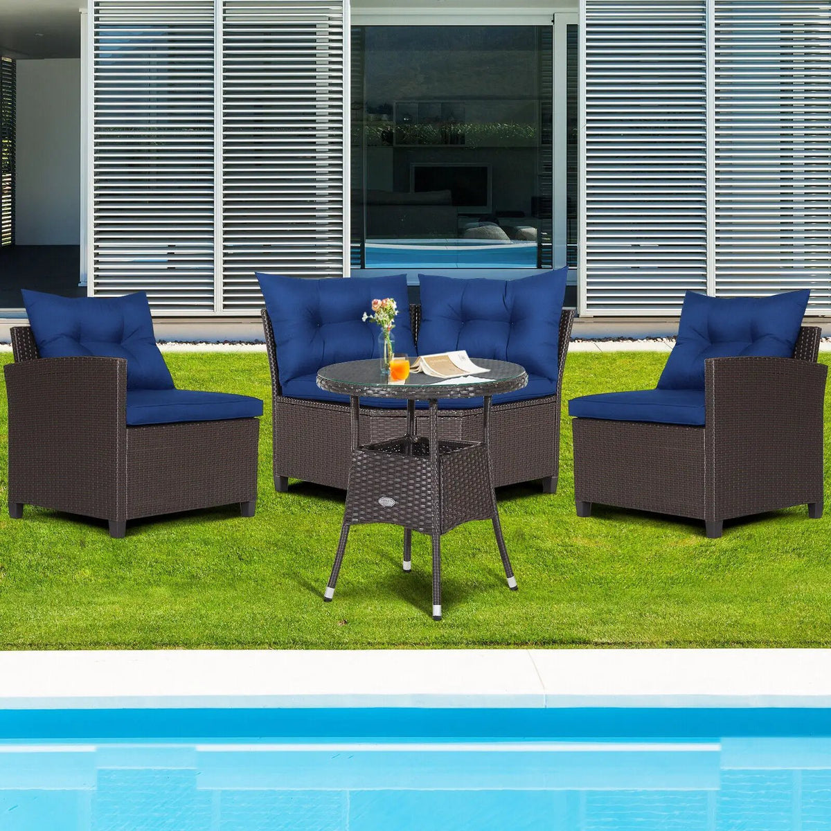 4 Pieces Patio Rattan Furniture Set Cushioned Sofa Glass Table, photo 11 of 16