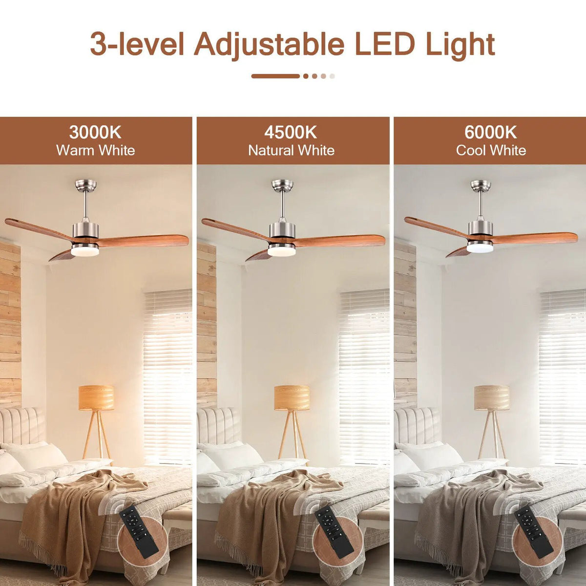 52 Inch Reversible Ceiling Fan with LED Light and Adjustable Temperature, photo 8 of 9