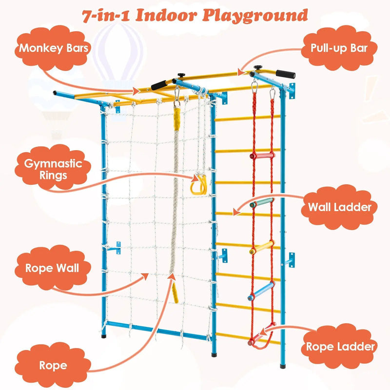 7 In 1 Kids Indoor Gym Playground Swedish Wall Ladder for Solid Wall-Yellow by DirectDeals