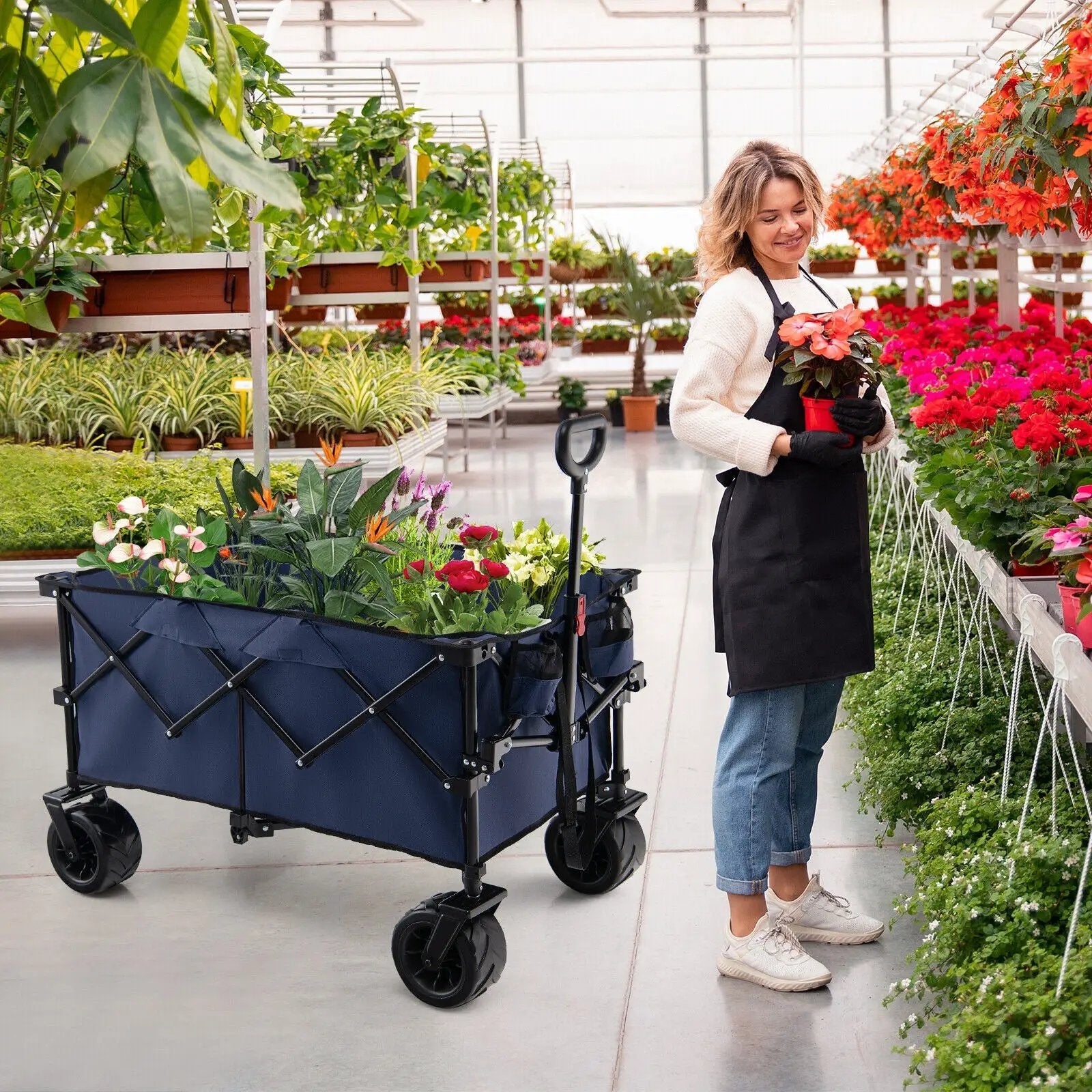 Folding Utility Garden Cart with Wide Wheels and Adjustable Handle by DirectDeals