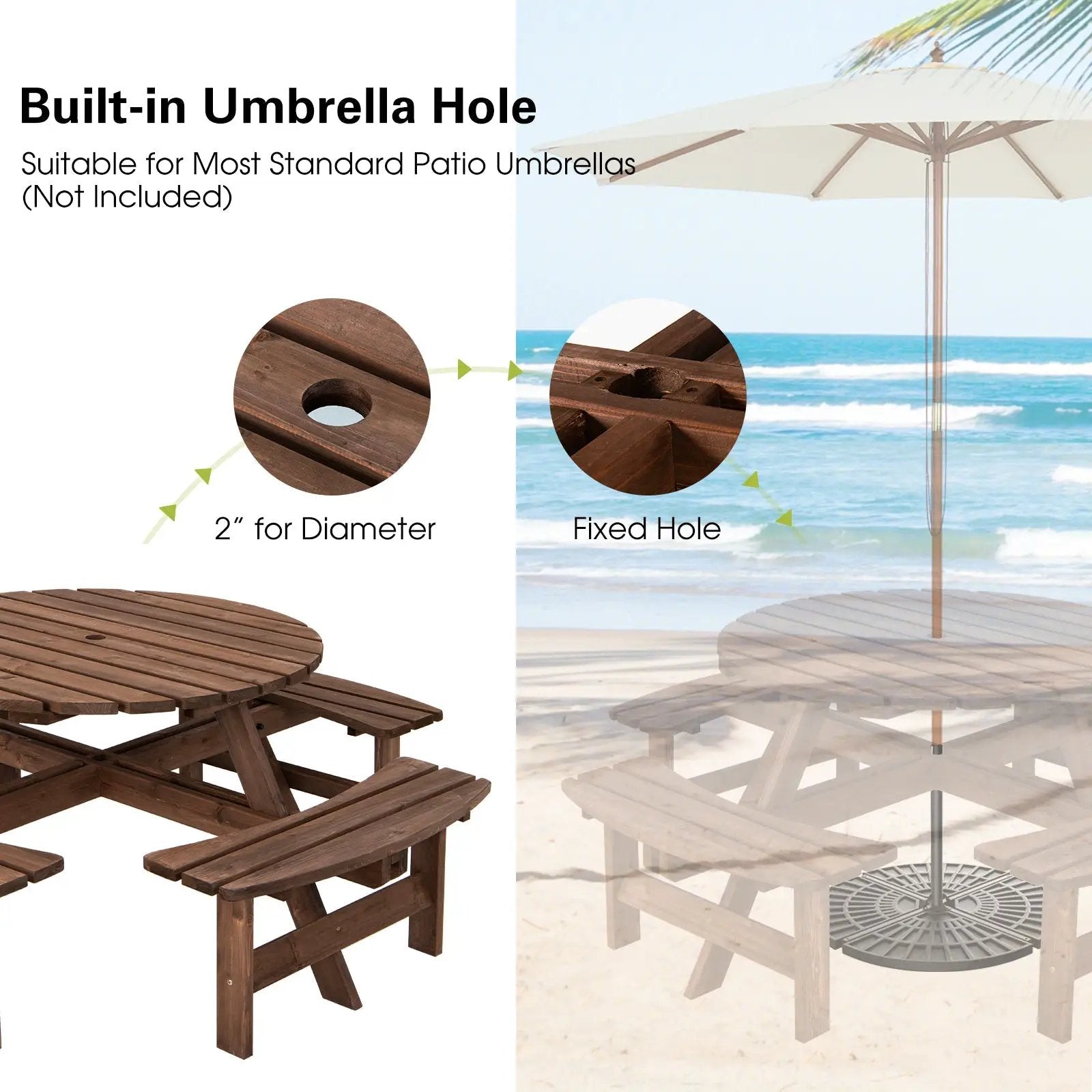 Patio 8 Seat Wood Picnic Dining Seat Bench Set by DirectDeals