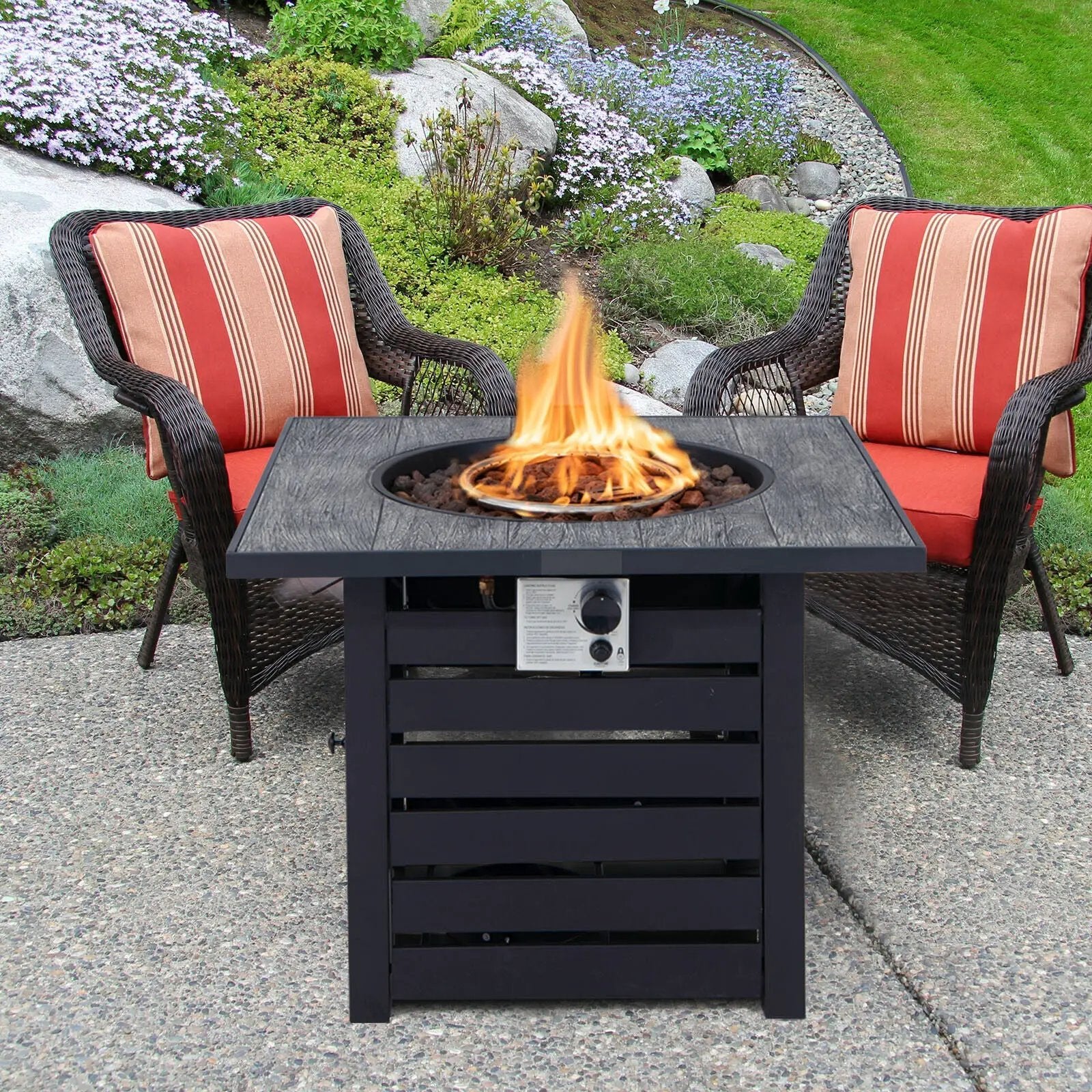 Square Propane Fire Pit Table with Lava Rocks and Rain Cover by DirectDeals