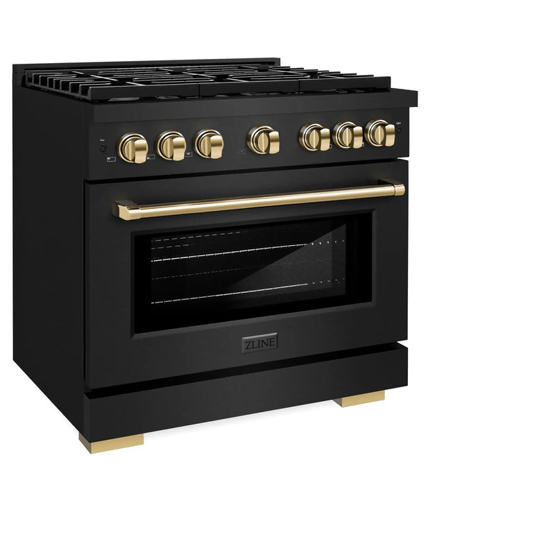 ZLINE 36"Paramount Dual Fuel Range Black Stainless Steel, Gold SDRBZ-36-G by Farmhouse Kitchen and Bath