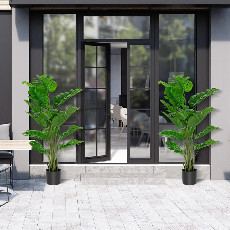 2 Pieces 5 Feet Artificial Monstera Tree Set by DirectDeals