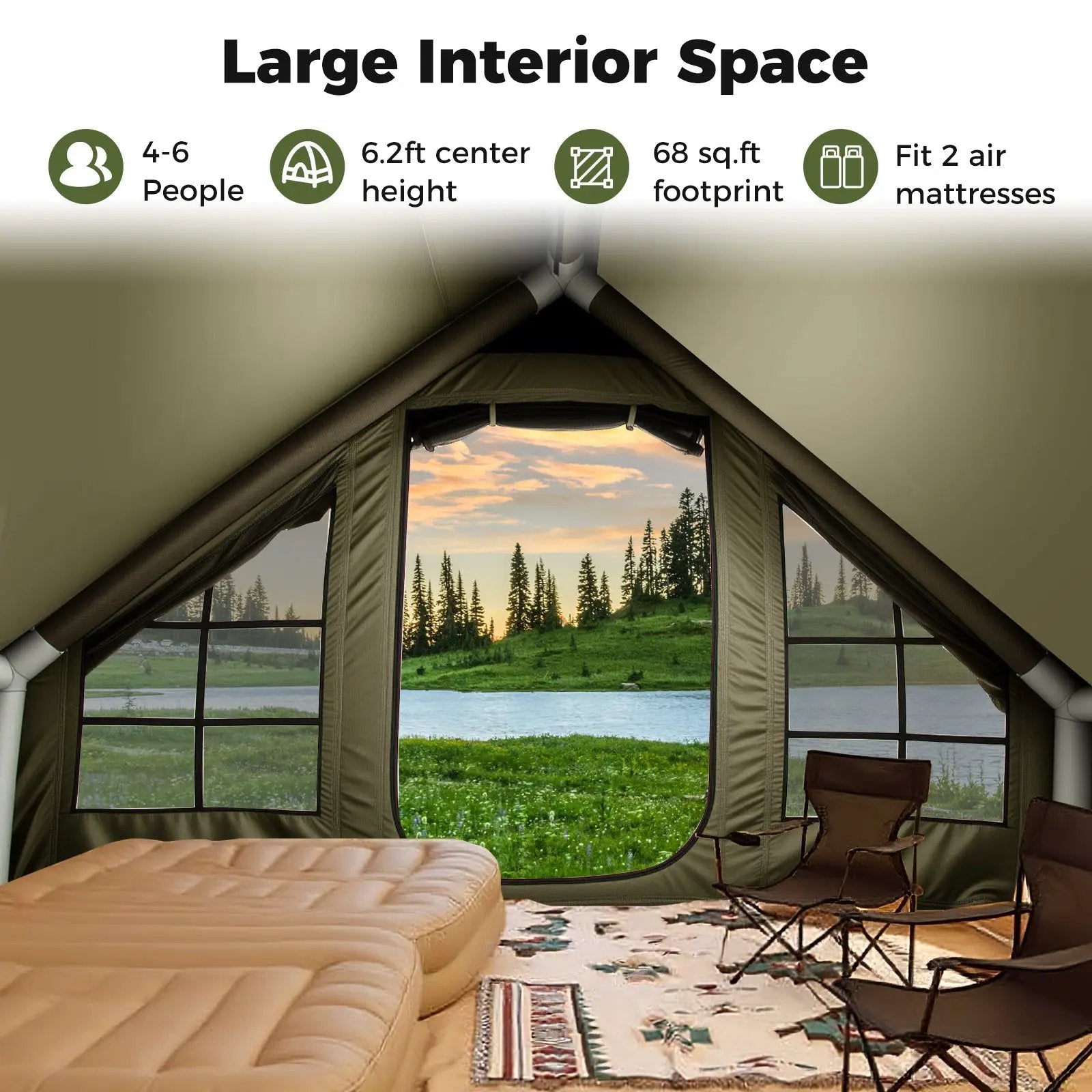 4-6 People Inflatable Camping Tent with 4 Mesh Screen Windows and 2 Doors by DirectDeals