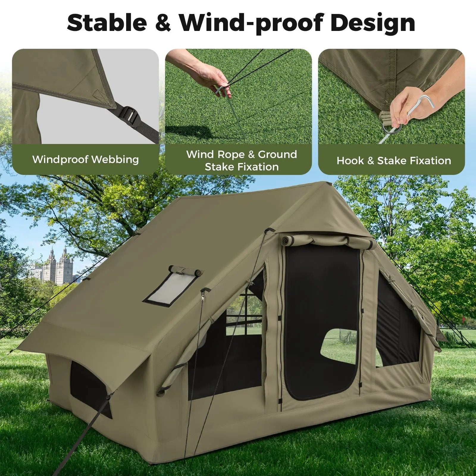 4-6 People Inflatable Camping Tent with 4 Mesh Screen Windows and 2 Doors by DirectDeals