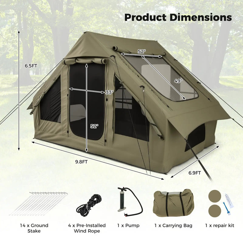 4-6 People Inflatable Camping Tent with 4 Mesh Screen Windows and 2 Doors by DirectDeals
