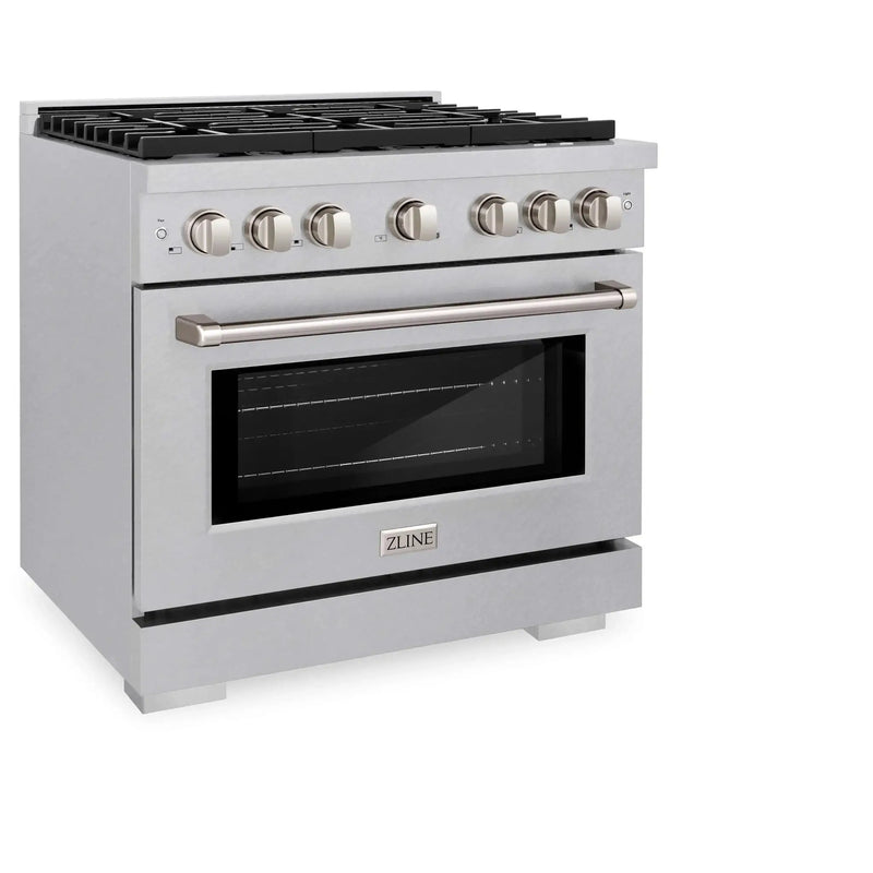 ZLINE 36"Paramount Dual Fuel Range DuraSnow® Brass Burners SDRS-BR-36 by Farmhouse Kitchen and Bath