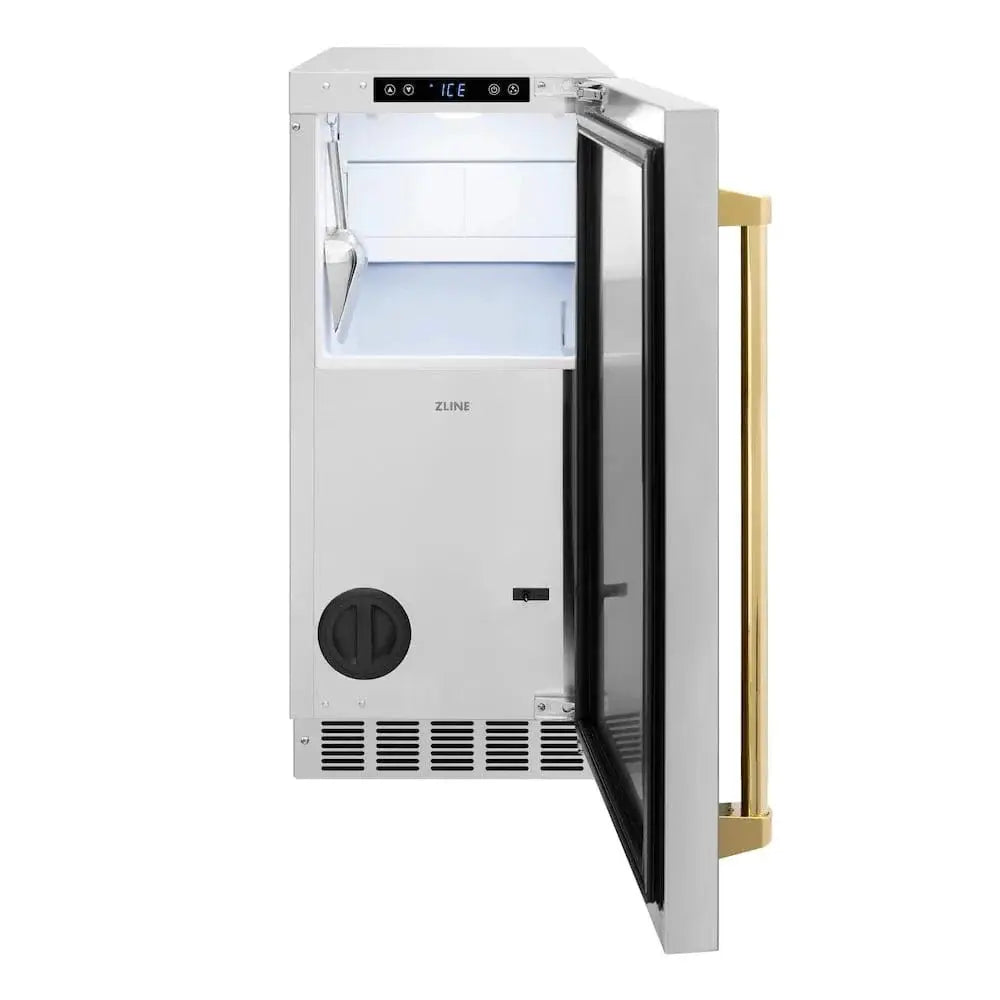 ZLINE 15" Touchstone Gourmet Ice Maker Drain Pump Stainless Steel Door Polished Gold IGMDZ-ST-15-G by Farmhouse Kitchen and Bath
