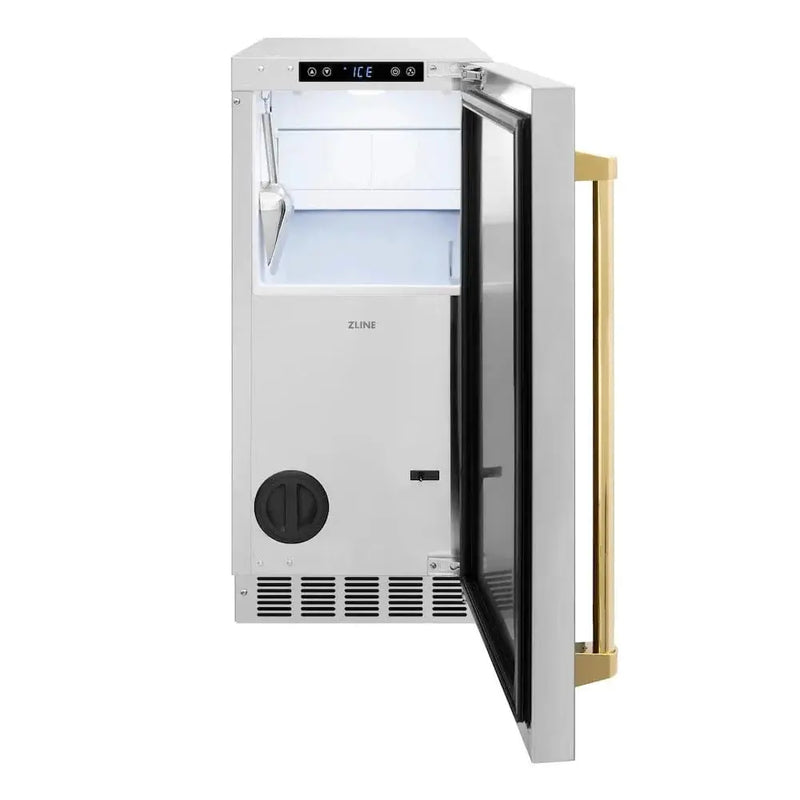 ZLINE 15" Touchstone Gourmet Ice Maker Drain Pump Stainless Steel Door Polished Gold IGMDZ-ST-15-G by Farmhouse Kitchen and Bath