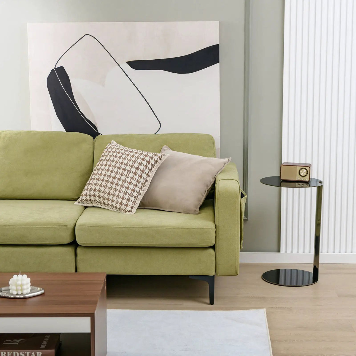 Modular 3-Seat L-shaped Sectional Sofa with Reversible Chaise and 2 USB Ports-Green, photo 3 of 12