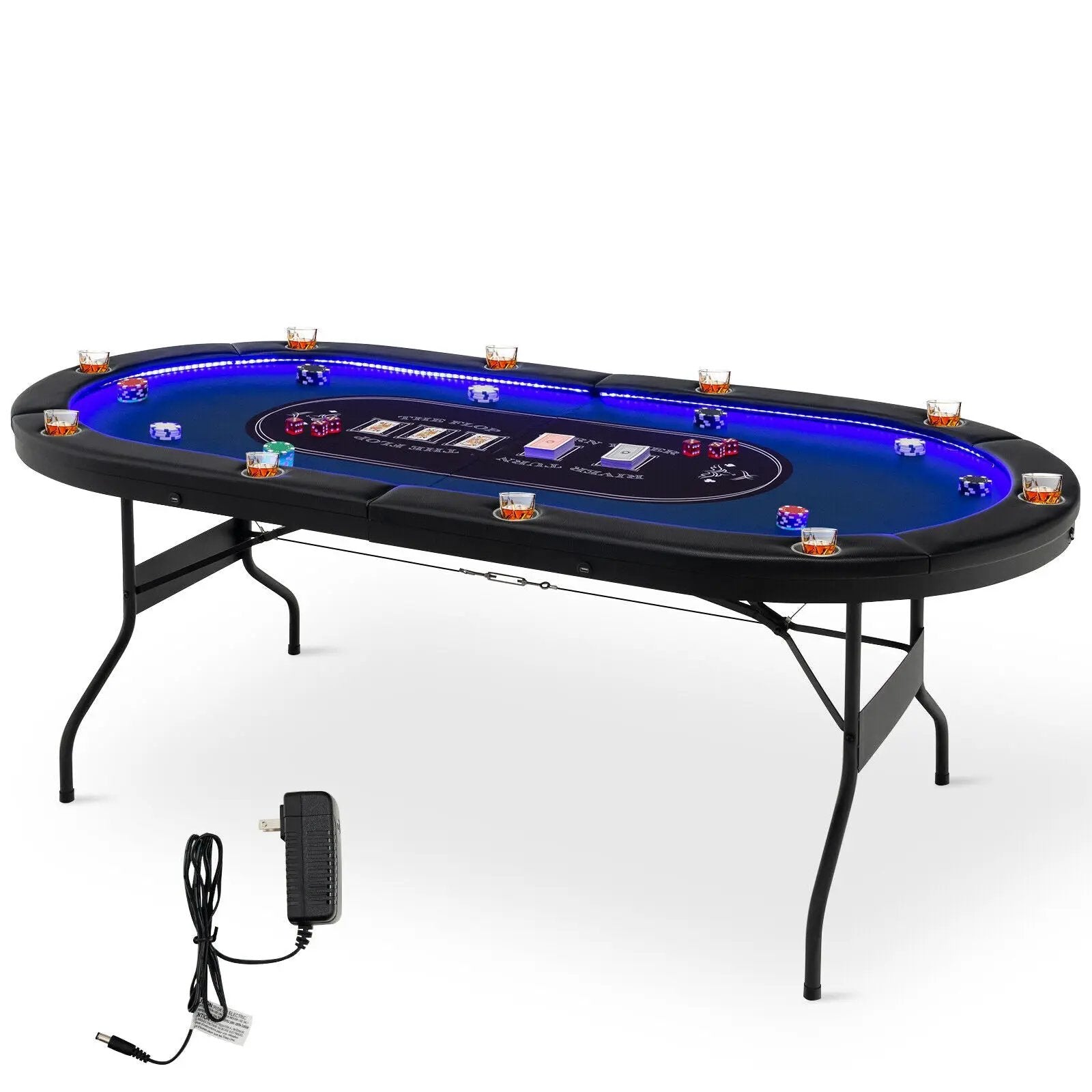 Foldable 10-Player Poker Table with LED Lights and USB Ports Ideal for Texas Casino by DirectDeals