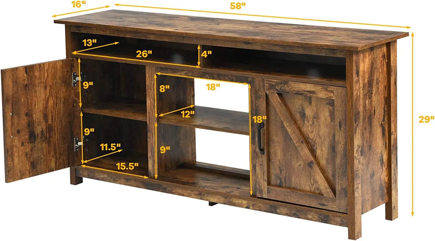 60”Industrial TV Stand Entertainment Center with Shelve and Cabinet-Brown by DirectDeals