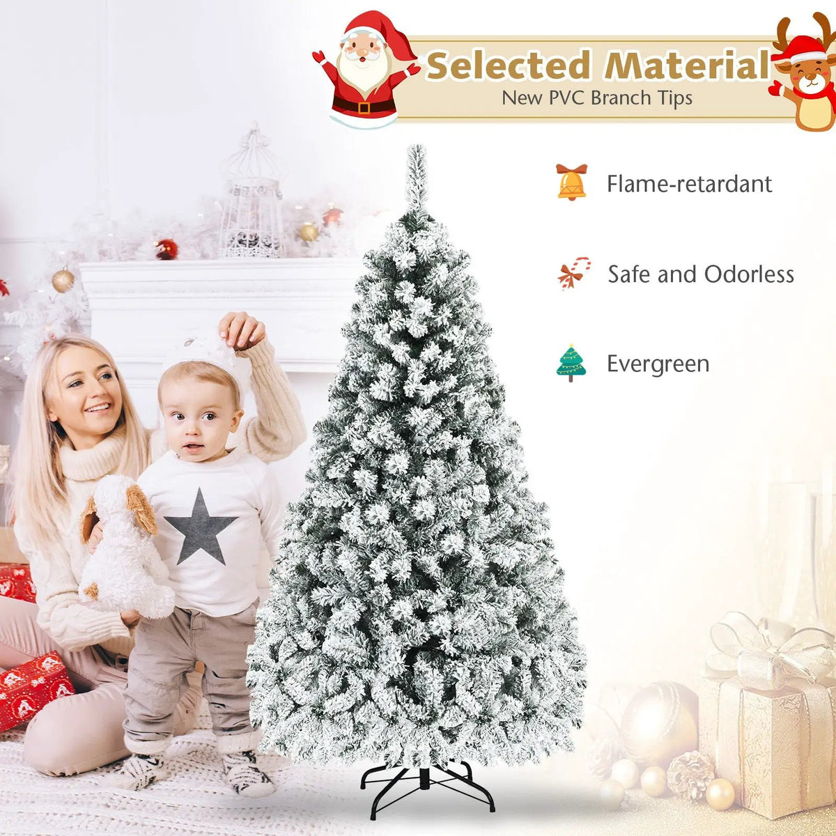 Pre-Lit Premium Snow Flocked Hinged Artificial Christmas Tree, photo 8 of 10
