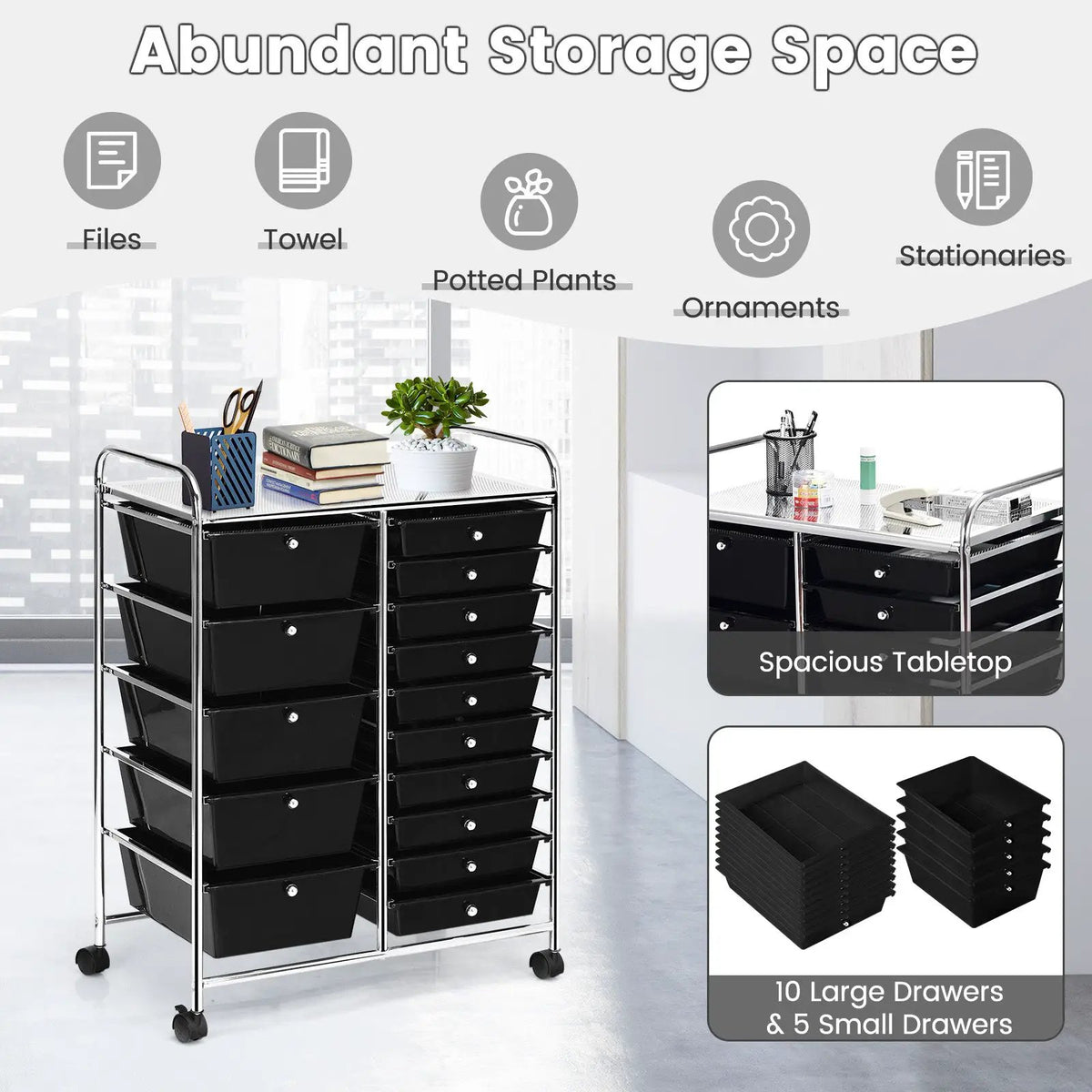 15-Drawer Utility Rolling Cart with Drawers Multi-Use Storage-Icecream Multicolor, photo 7 of 21