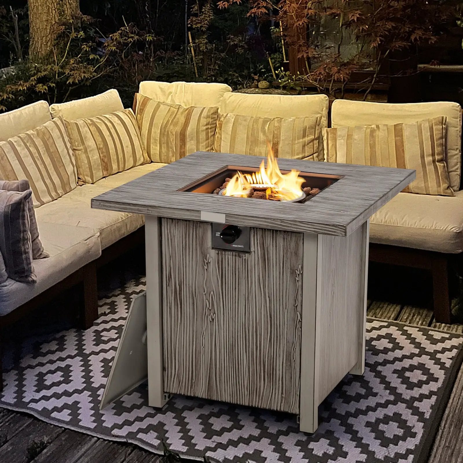 28 Inch 40 000 BTU Square Fire Pit Table with Lid and Lava Rocks-Gray by DirectDeals