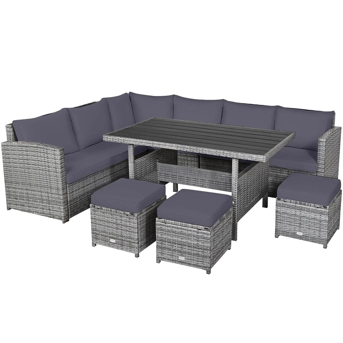 7 Pieces Patio Rattan Dining Furniture Sectional Sofa Set with Wicker Ottoman by DirectDeals