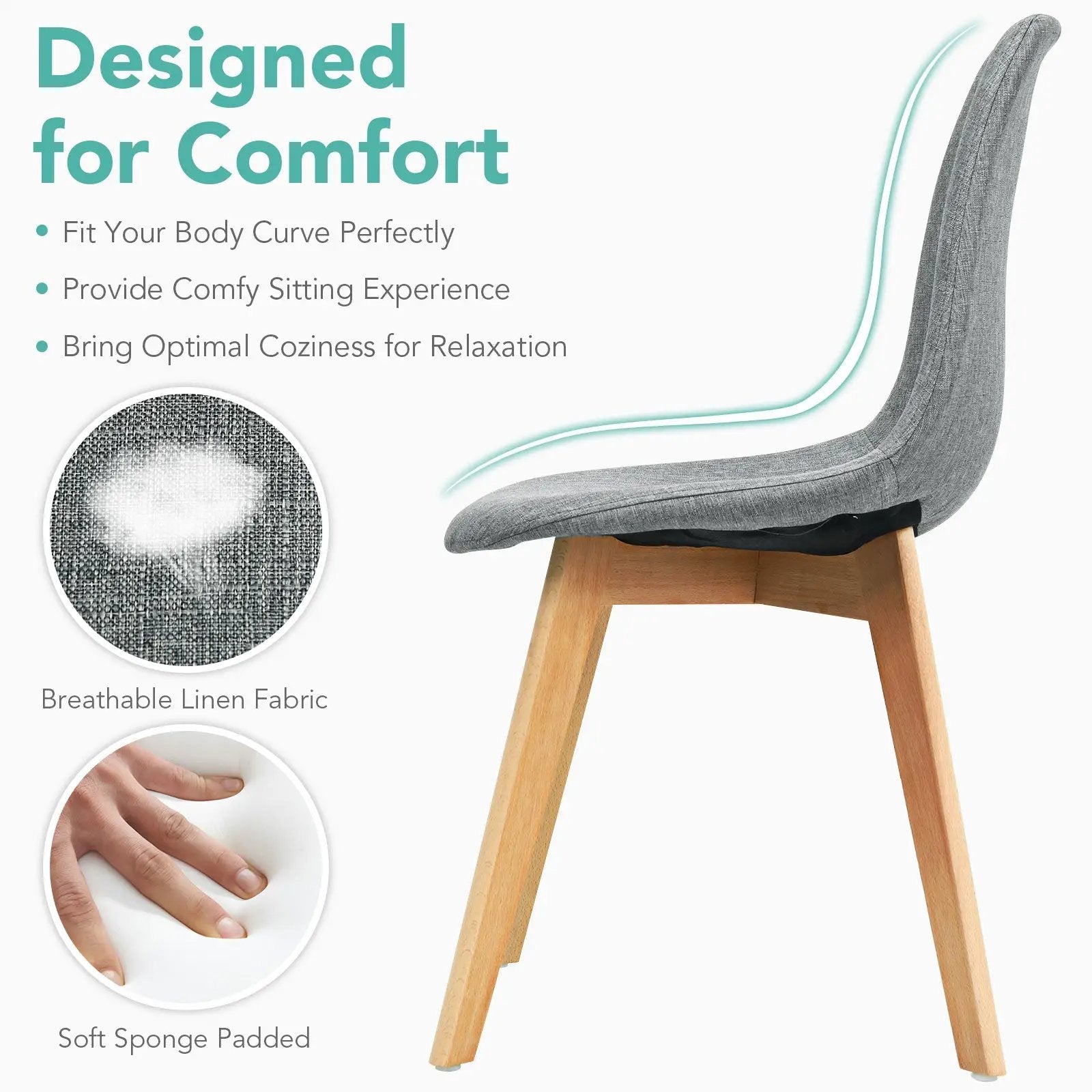4 Pieces Modern Dining Chair Set with Wood Legs and Fabric Cushion Seat by DirectDeals