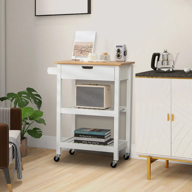 3-Tier Kitchen Island Cart Rolling Service Trolley with Bamboo Top by DirectDeals