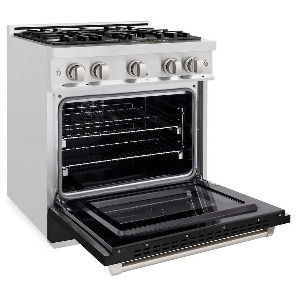 ZLINE 30" Select Gas Range Convection Gas Oven DuraSnow® Stainless Steel Black Matte Door HGRS-BLM-30 by Farmhouse Kitchen and Bath