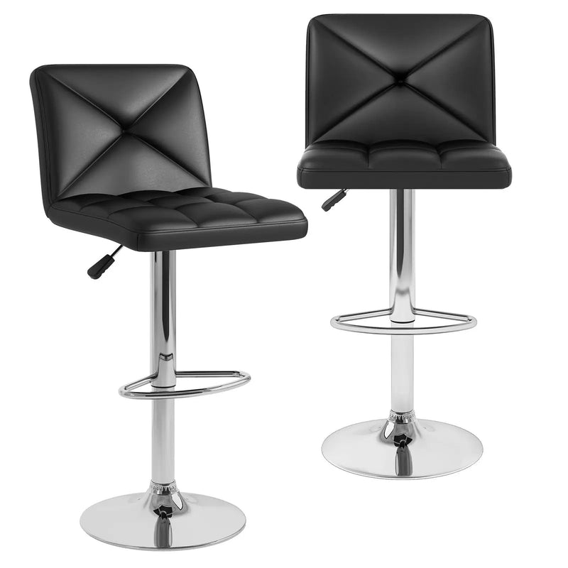 PU Leather Upholstered Bar Stools Set of 2 with Back and Adjustable Height by DirectDeals