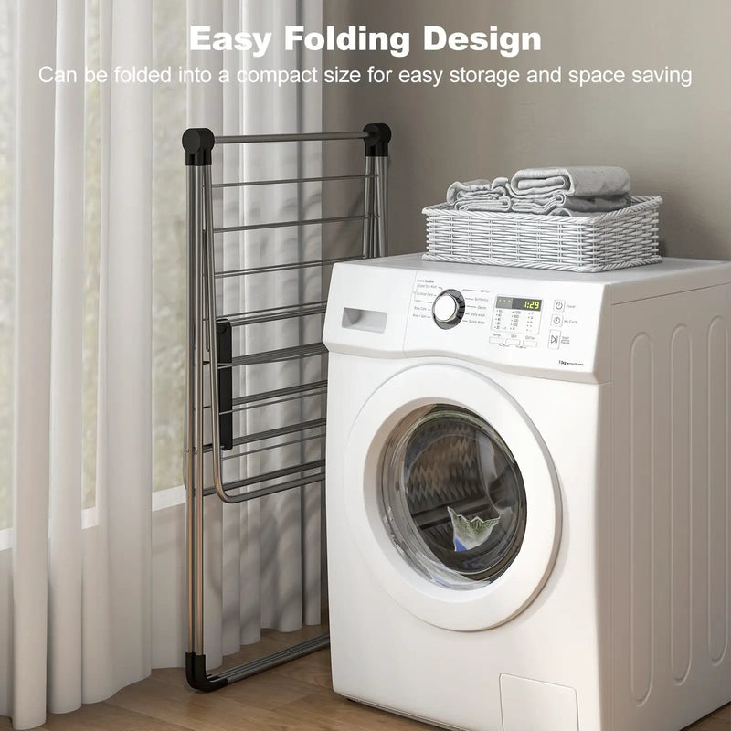 2-Tier Laundry Drying Rack Folding Cloth Rack with Aluminum Frame by DirectDeals