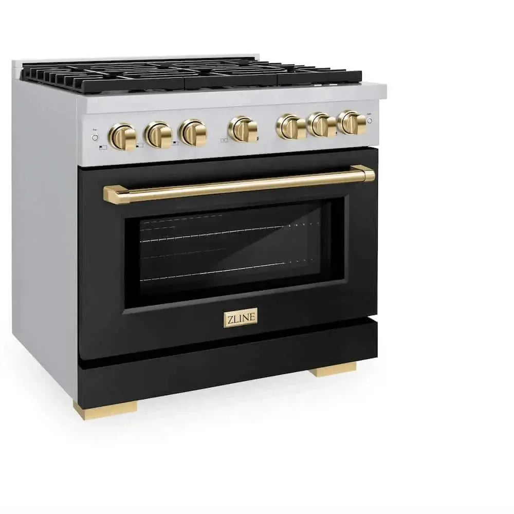 ZLINE 36"Gas Range, Convection Oven Black Matte, Gold, SGRSZ-BLM-36-G by Farmhouse Kitchen and Bath