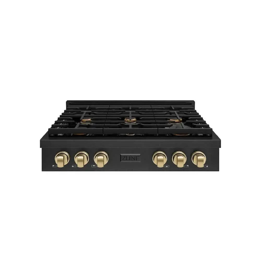 ZLINE 36" Paramount Gas Rangetop Black Stainless Steel Champagne Bronze SRTBZ-36-CB by Farmhouse Kitchen and Bath