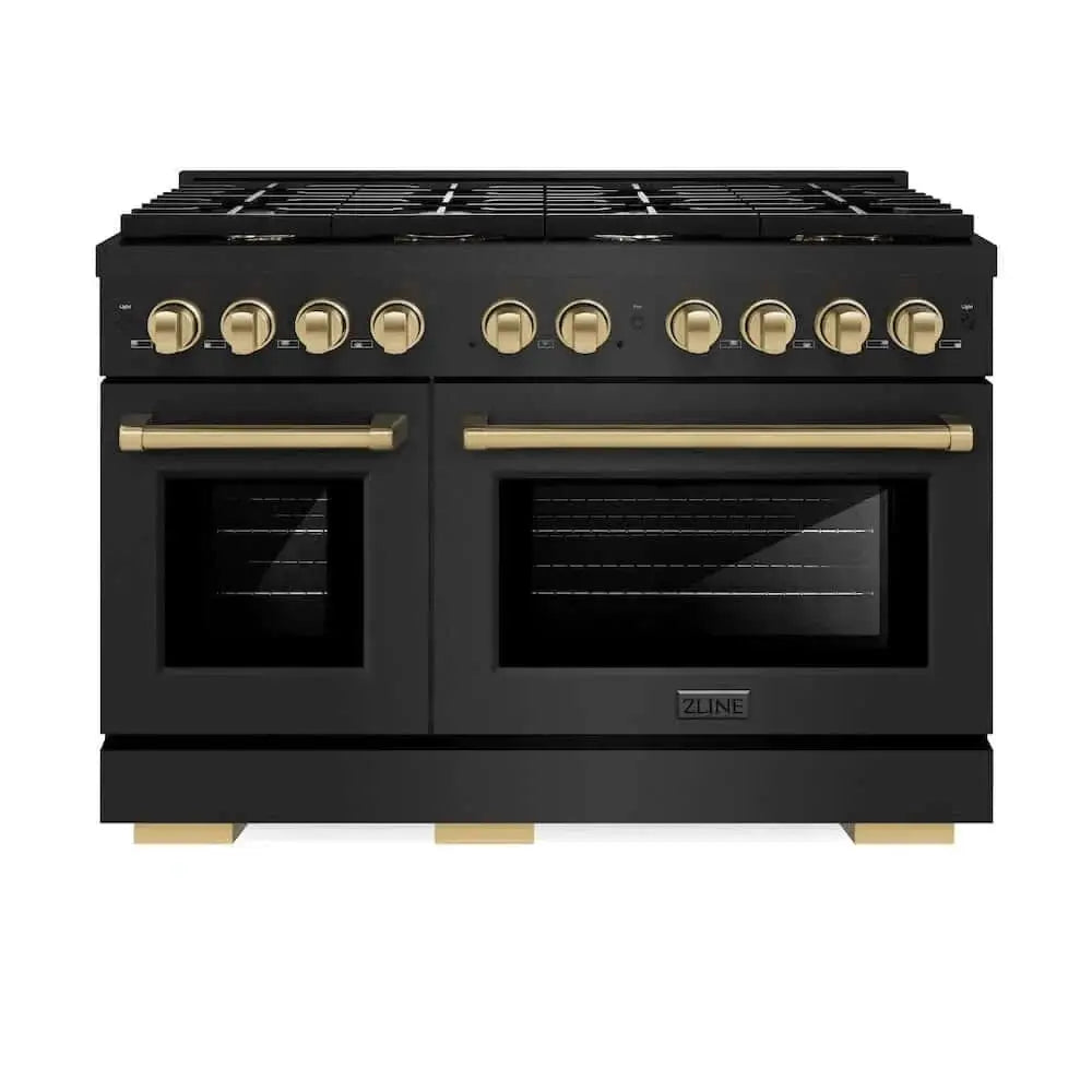 ZLINE 48"Gas Range, Convection Gas Oven, Black, Champagne Bronze,SGRBZ-48-CB by Farmhouse Kitchen and Bath