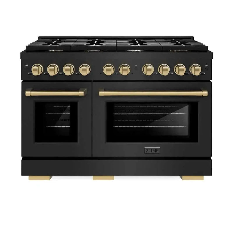 ZLINE 48"Gas Range, Convection Gas Oven, Black, Champagne Bronze,SGRBZ-48-CB by Farmhouse Kitchen and Bath