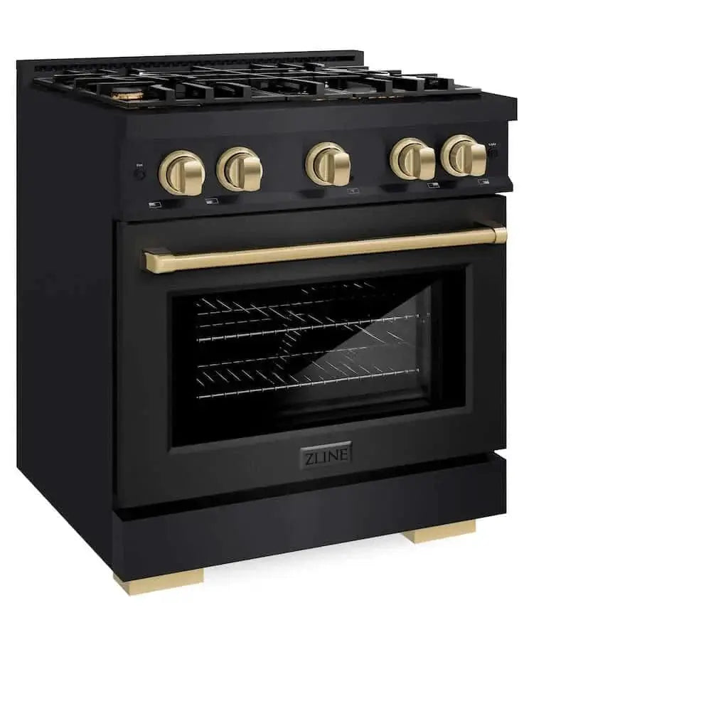 ZLINE 30" Select Dual Fuel Range Gas Cooktop Electric Convection Oven Black Stainless Steel Champagne Bronze HDRBZ-30-CB by Farmhouse Kitchen and Bath