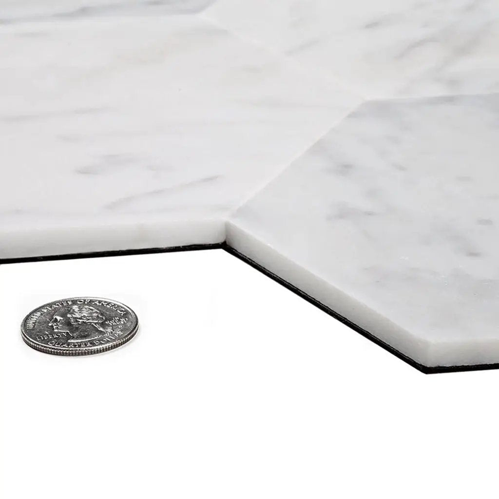 Carrara White 9x10 Honed Hexagon Marble Peel & Stick Tile (10 pack, 6.41 sq ft/case) by Apollo Tile