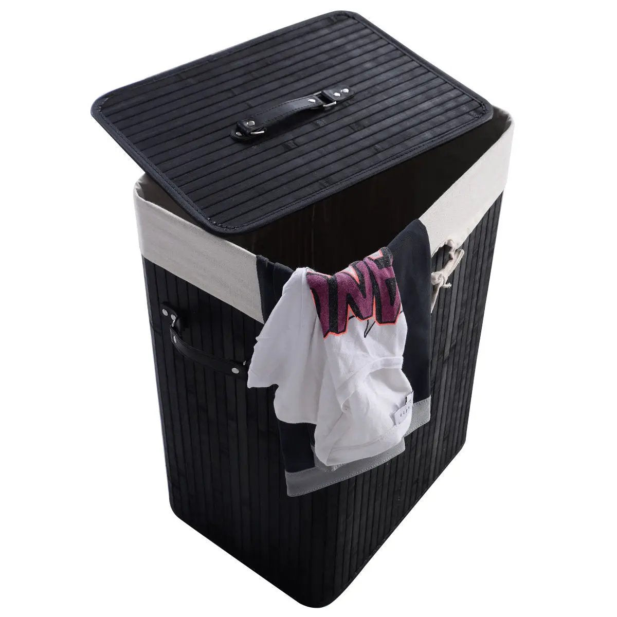 19 Gal Rectangle Laundry Basket Bamboo Clothes Hamper with Handles and Lid, photo 2 of 11