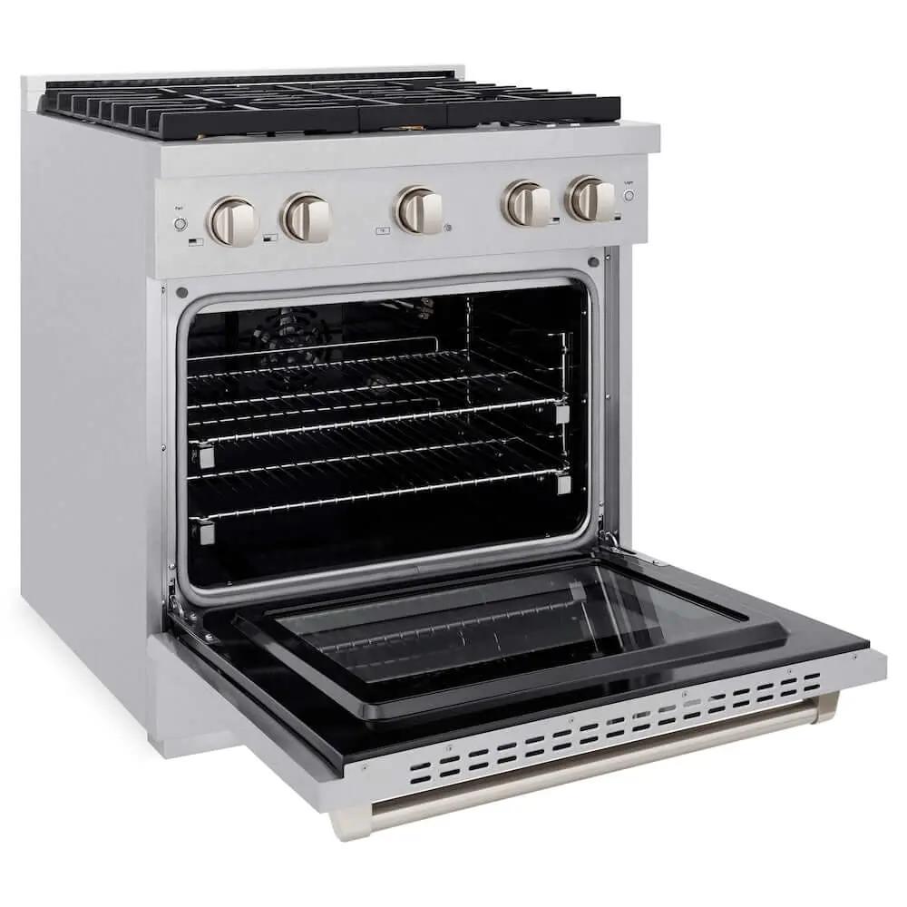 ZLINE 30"Gas Range, Convection Gas Oven , DuraSnow® Brass Burners, SGRS-BR-30 by Farmhouse Kitchen and Bath