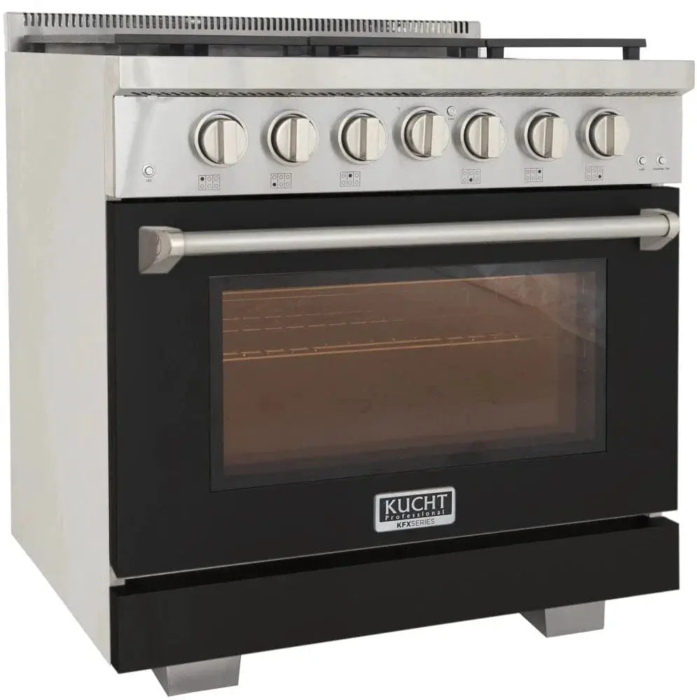 Kucht 36" Freestanding Professional Gas Range Liquid Propane KFX3600X/LP-BK by Farmhouse Kitchen and Bath